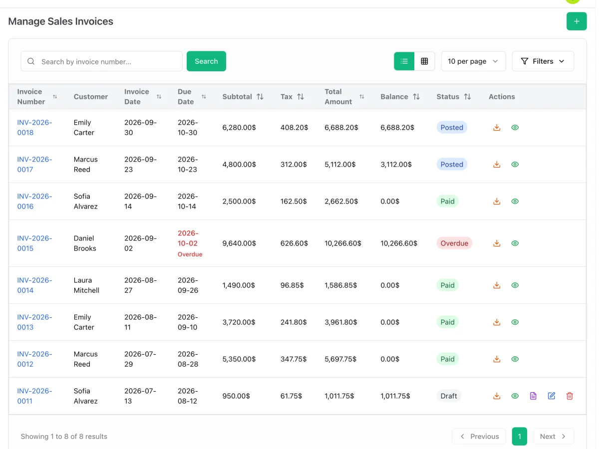 Sales invoices in ERP Instfy