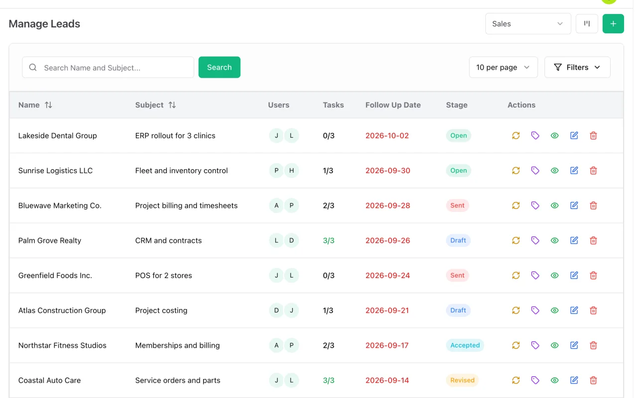 CRM leads in ERP Instfy