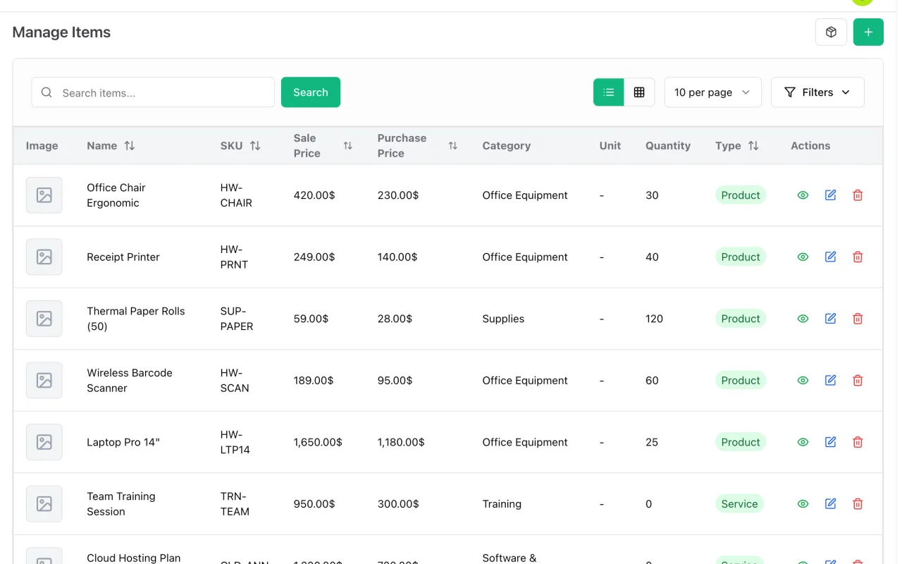 Products and stock in ERP Instfy