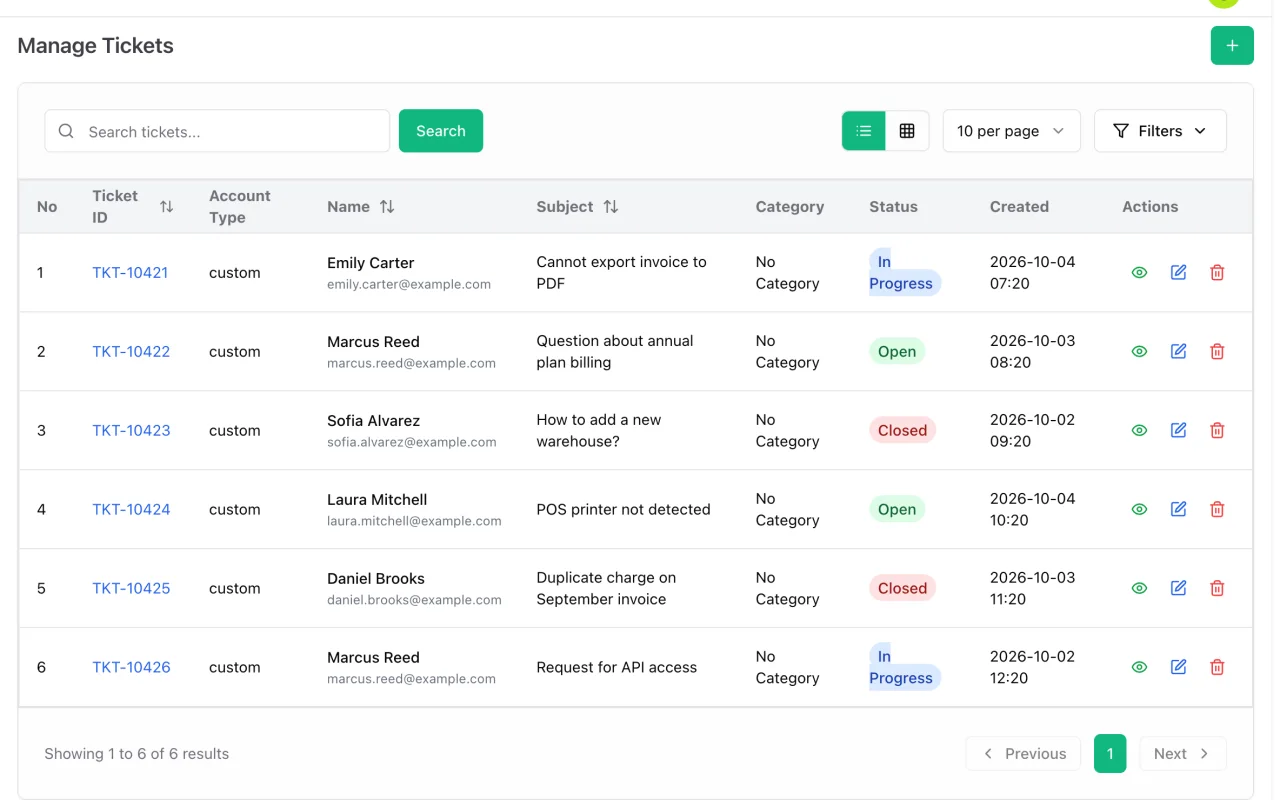 Support tickets in ERP Instfy