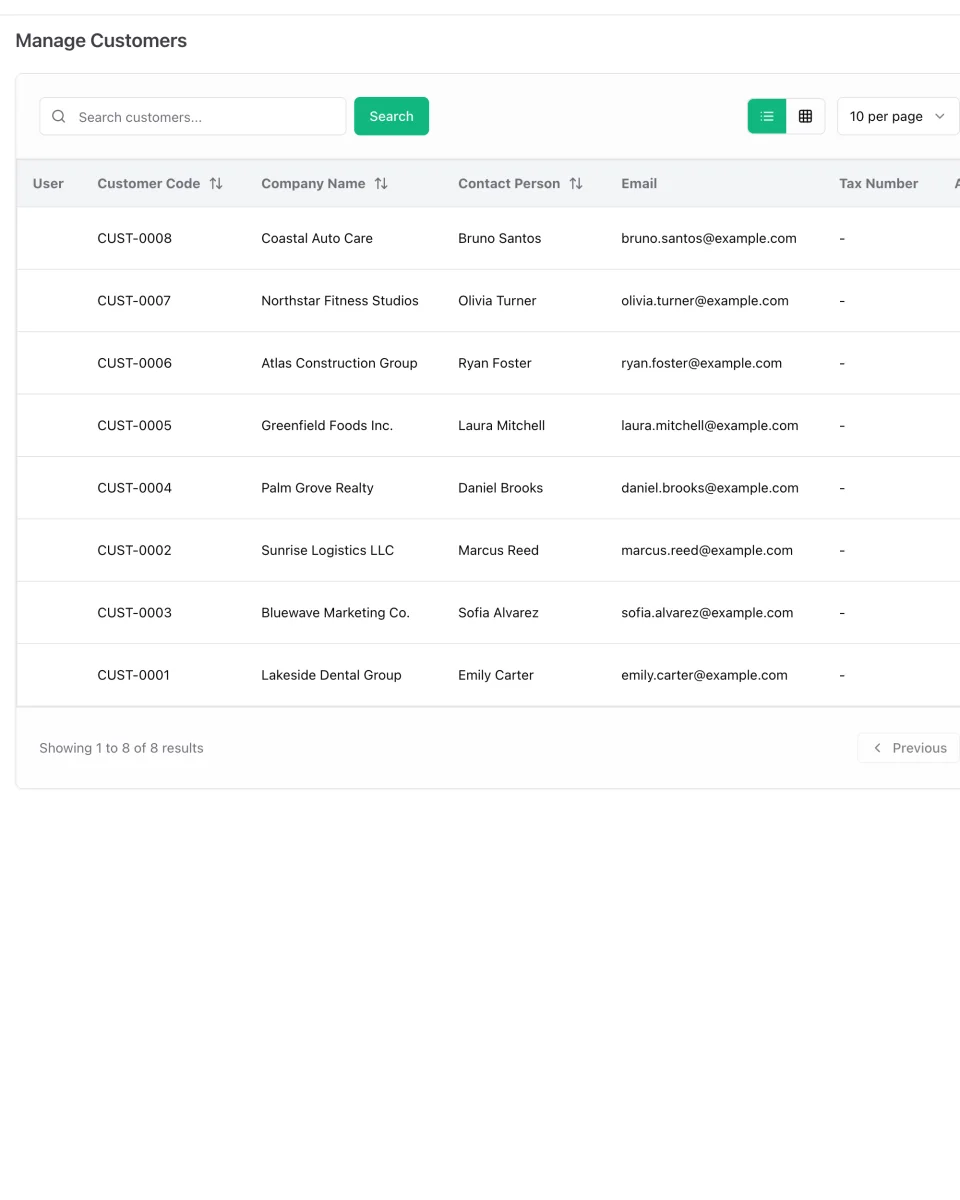 Customer list in ERP Instfy